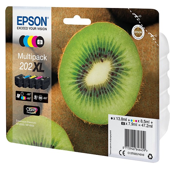 Epson Claria 202XL T02G7 Multipack Bk C M Y PHBk tintapatron eredeti C13T02E74010 (T02G1+T02H1+T02H2+02H3+02H4) Kiwi