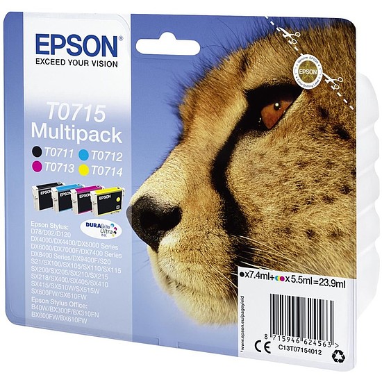 Epson T0715 Multipack Black Cyan Magenta Yellow tintapatron eredeti C13T07154012 (T0711, T0712, T0713, T0714) Gepárd