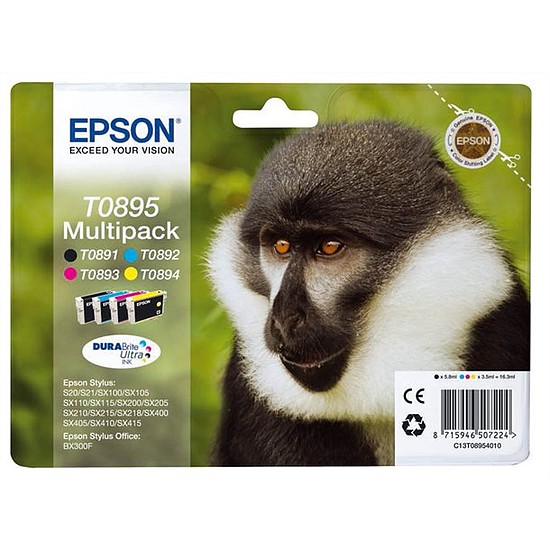 Epson T0895 Multipack Black Cyan Magenta Yellow tintapatron eredeti C13T08954010 (T0892 + T0892 + T0893 + T0894) Majom