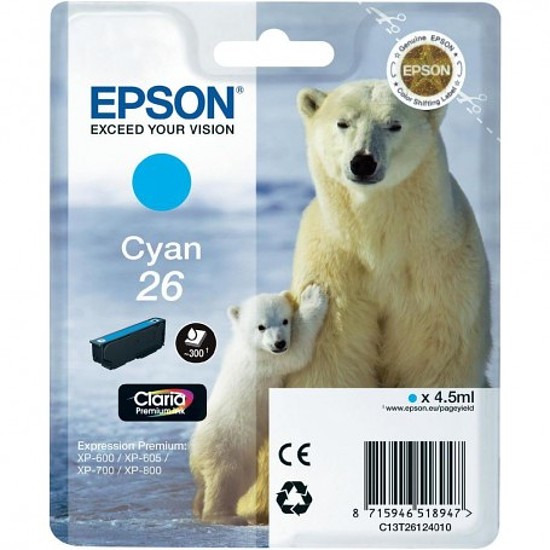 Epson T26 T2612 Cyan tintapatron eredeti C13T26124012 Jegesmedve