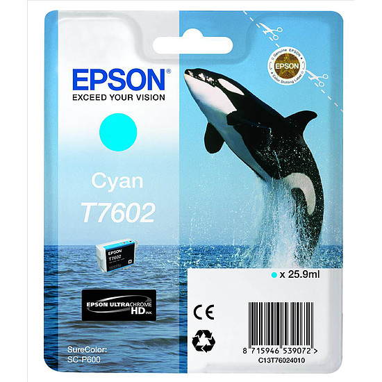 Epson UltraChrome 76 T7602 Cyan tintapatron eredeti 25,9ml C13T76024010 Kardszárnyú delfin