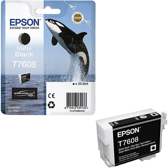 Epson UltraChrome 76 T7608 Matte Black tintapatron eredeti 25,9ml C13T76084010 Kardszárnyú delfin