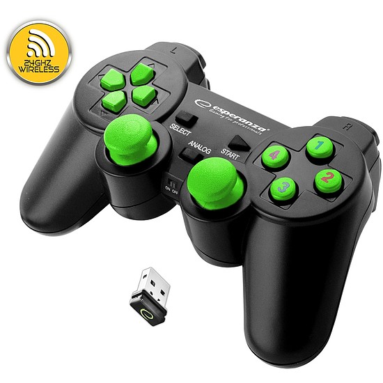Esperanza Gladiator Wireless Gamepad PS3/PC fekete/zöld (EGG108G)