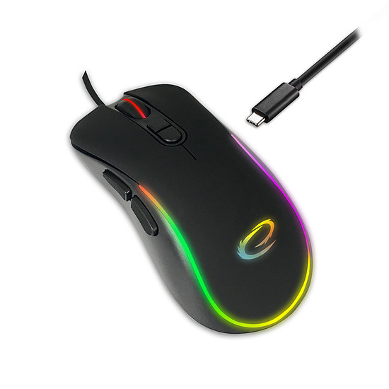 Esperanza Hesperis USB Type-C vezetékes 7D Gamer egér, RGB fekete (EGM303)