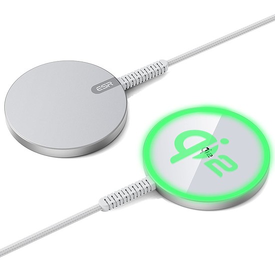 ESR - Mini mágneses vezeték nélküli HaloLock Qi2 töltő - MagSafe kompatibilis, 15 W, Type-C kábellel, 1,5 m - Ezüst (KF2332367)