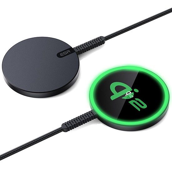ESR - Mini mágneses vezeték nélküli HaloLock Qi2 töltő - MagSafe kompatibilis, 15 W, Type-C kábellel, 1,5 m - Fekete (KF2332370)