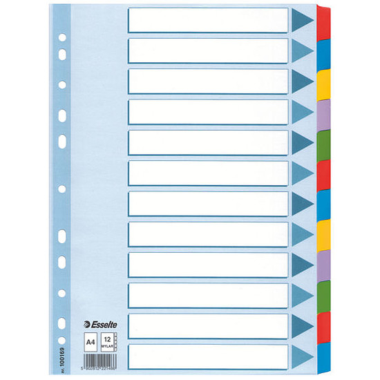 Esselte Mylar laminált karton regiszter A4 12 részes színes 1-12-ig 160 gr. 100169