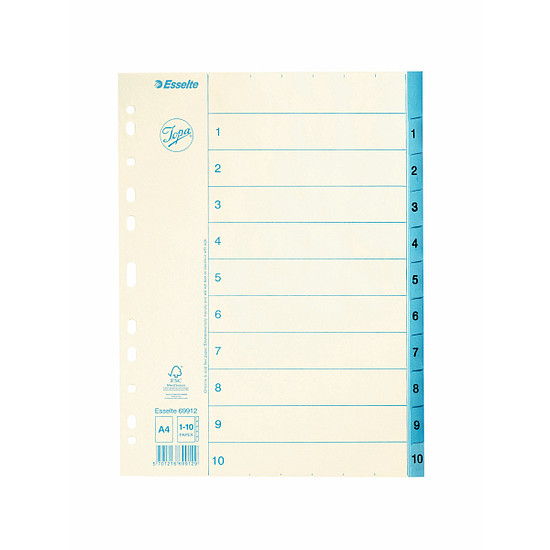 Esselte regiszter A4 karton 10 részes fehér 1-10-ig 69912