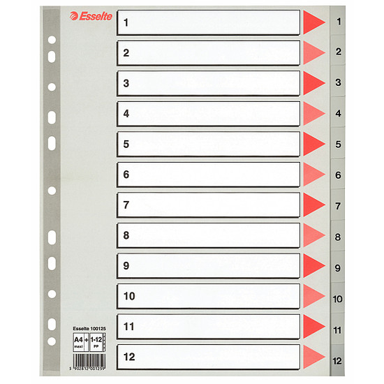 Esselte regiszter A4 műanyag 12 részes szürke Maxi 1-12-ig 100125