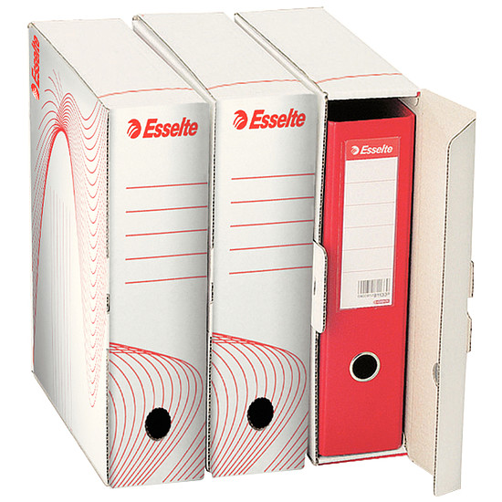 Esselte Standard archiváló doboz újrahasznosított karton iratrendezők számára 97 mm fehér 2 oldalán feliratozható 10024