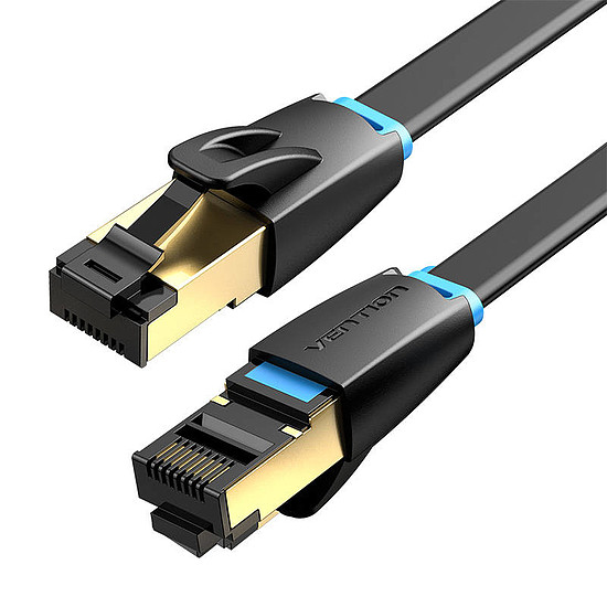 Ethernet RJ45 lapos hálózati kábelszellőző IKCBG, Cat.8, U/FTP, 1 m, fekete (IKCBF)