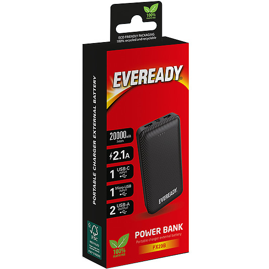 Eveready PX20B - Powerbank 20000 mAh 2x USB-A fekete (PX20B)
