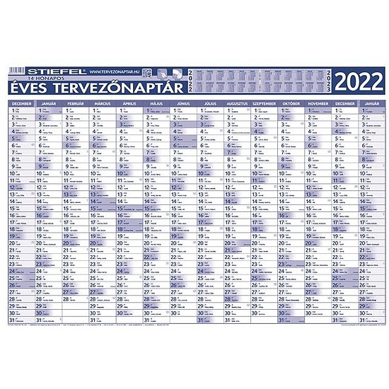 Éves tervező és projekt naptár kétoldalas fémléces kék színű filctollal, 70x100 cm