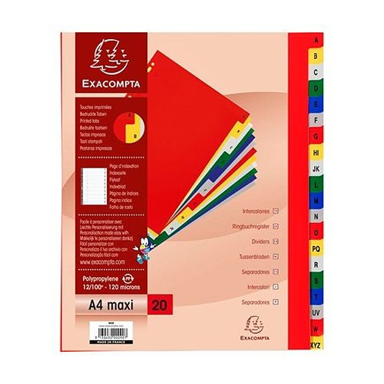 Exacompta regiszter A4 műanyag 20 részes színes Maxi A-Z-ig