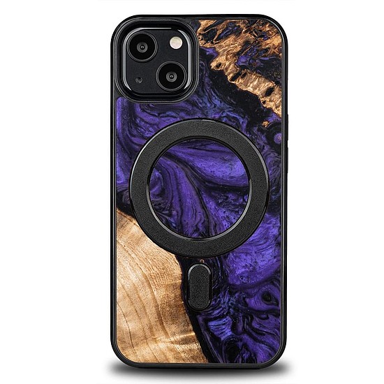 Fa és gyanta tok iPhone 13 MagSafe Bewood Unique Violet telefonhoz - lila és fekete