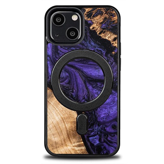 Fa és gyanta tok iPhone 13 Mini MagSafe Bewood egyedi lila telefonhoz - lila és fekete