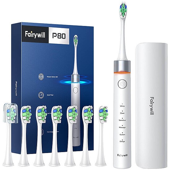 FairyWill FW-P80 sonic fogkefe hegyével és tokkal fehér (FW-P80 White + 8 hea)