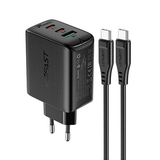 Fali töltő Acefast A13 PD 65W, 2x USB-C + USB, fekete (A13 black)