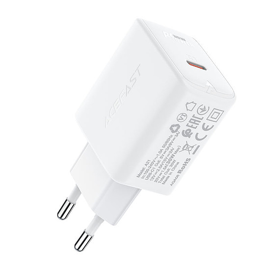 Fali töltő Acefast A21 30W GaN USB-C, fehér (A21 white)