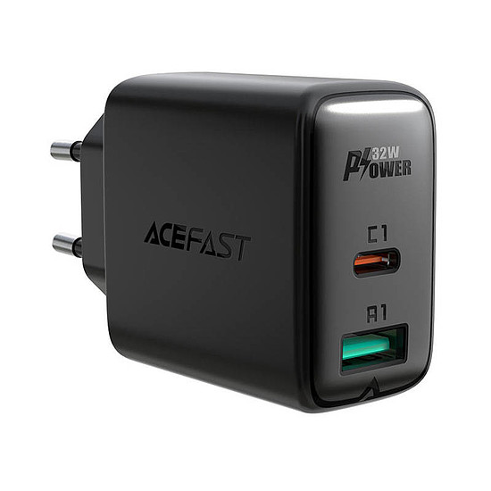 Fali töltő Acefast A5 PD32W, USB + USB-C, fekete (A5 black)