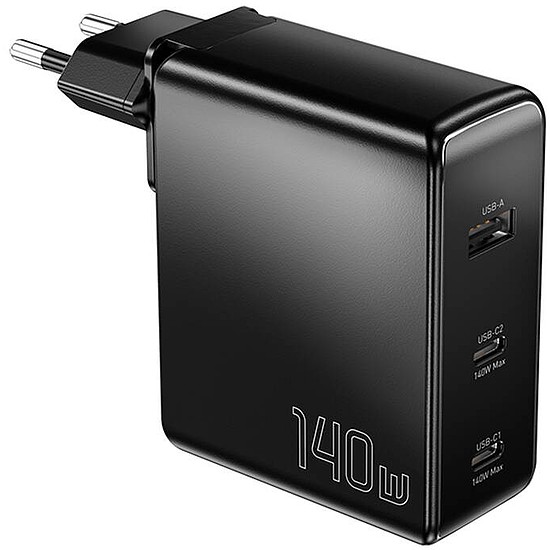 Fali töltő, Essager, ECT2CA-MQB01-Z, 2xUSB-C, USB-A, 140 W (fekete)