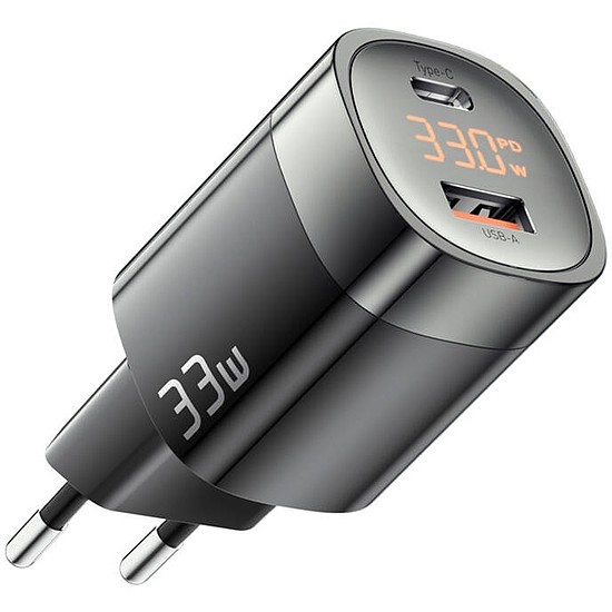 Fali töltő, Essager, ECTCA-LYB01-Z, GaN, USB-A, USB-C, 33 W (fekete)