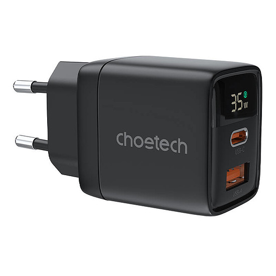 Fali töltő GAN3 USB-A+C PD35W Choetech PD6052 fekete