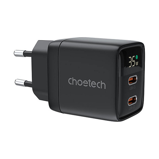 Fali töltő GAN3 USB-C+C PD35W Choetech PD6051 fekete