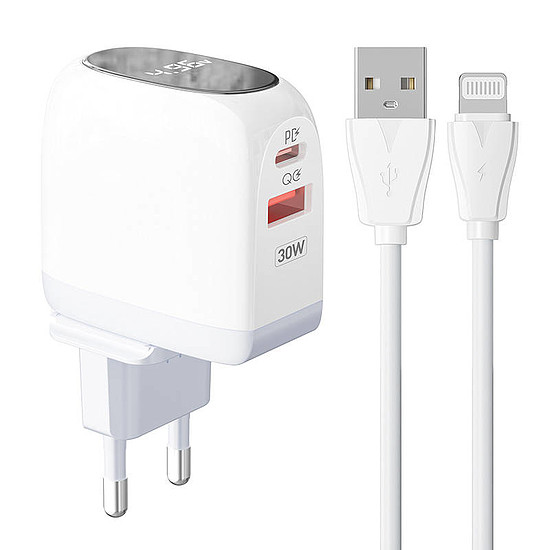 Fali töltő LDNIO A2522C USB, USB-C 30W + Lightning kábel (A2522C Lightning)