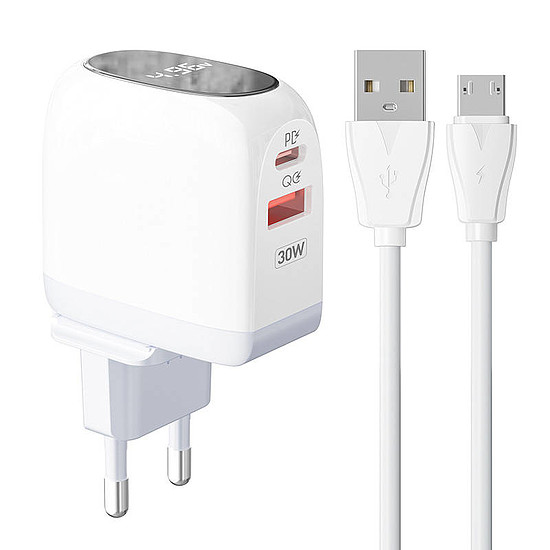 Fali töltő LDNIO A2522C USB, USB-C 30W + MicroUSB kábel (A2522C Micro)