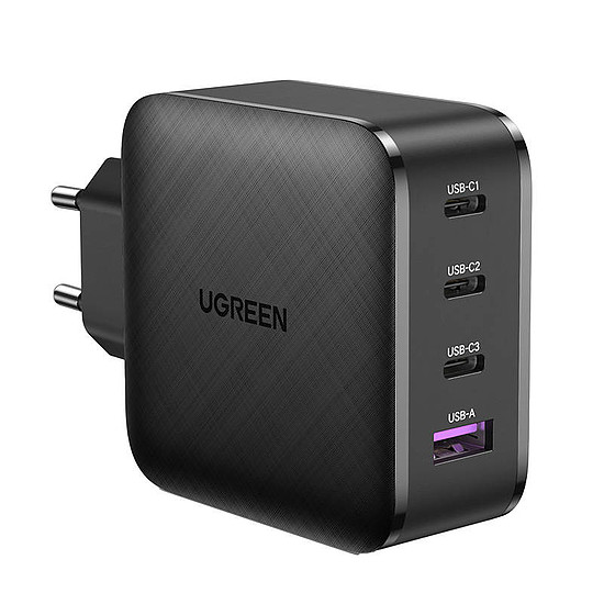Fali töltő UGREEN CD224, 3x USB-C, 1x USB, Power Delivery3.0, GaN, 65W, fekete (70774)