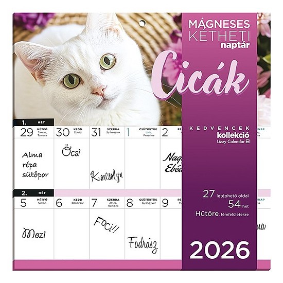 Falinaptár 2026 mágneses LIZZY CARD 220x220mm 2 hetes Cicák