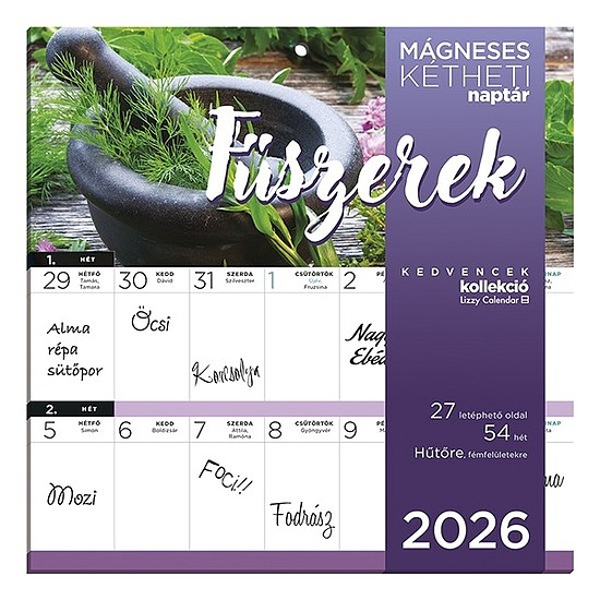 Falinaptár 2026 mágneses LIZZY CARD 220x220mm 2 hetes Fűszernövények