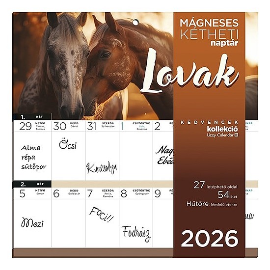 Falinaptár 2026 mágneses LIZZY CARD 220x220mm 2 hetes Lovak