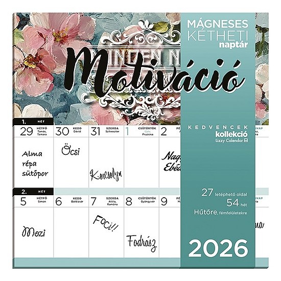 Falinaptár 2026 mágneses LIZZY CARD 220x220mm 2 hetes Motiváció