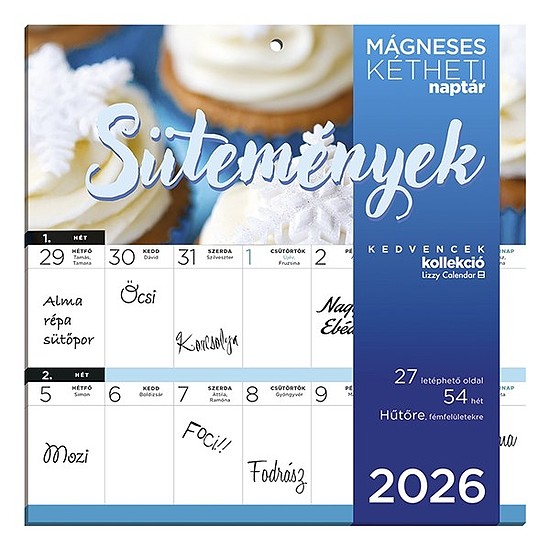 Falinaptár 2026 mágneses LIZZY CARD 220x220mm 2 hetes Sütemények