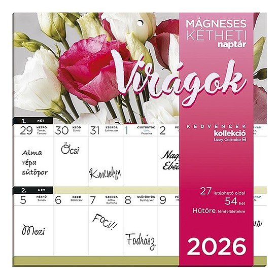 Falinaptár 2026 mágneses LIZZY CARD 220x220mm 2 hetes Virágok