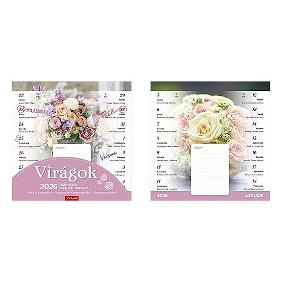 Falinaptár 2026 mágneses TOPTIMER T090 220x220mm Virágok