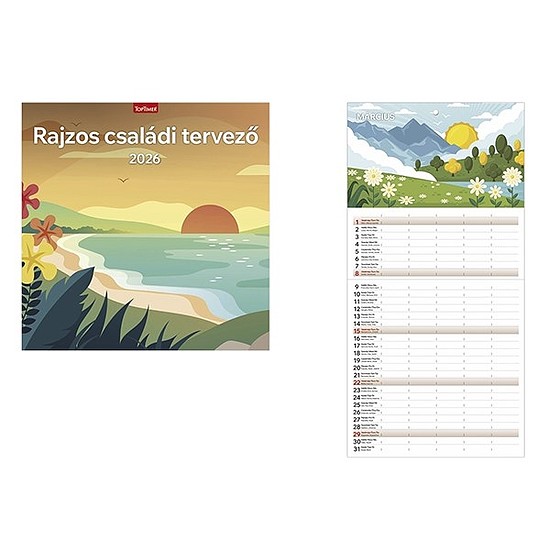 Falinaptár 2026 TOPTIMER T098 290x580mm álló Rajzos családi tervező