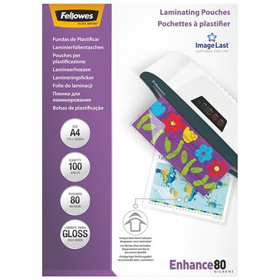 Fellowes lamináló fólia A4 80 micron 100 ív/csomag fényes 53061