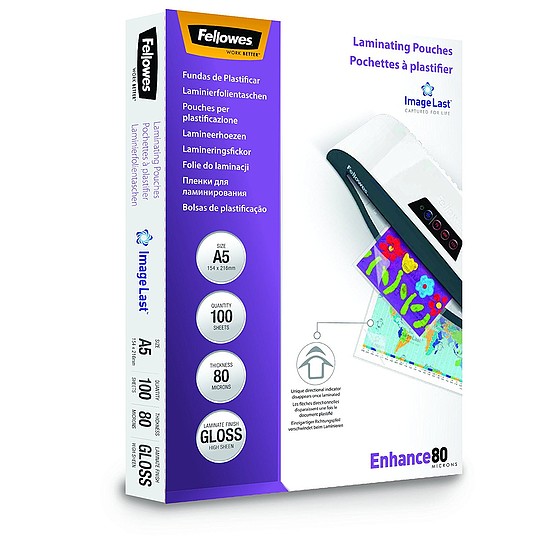 Fellowes lamináló fólia A5 80 micron 100 ív/csomag fényes 5306002