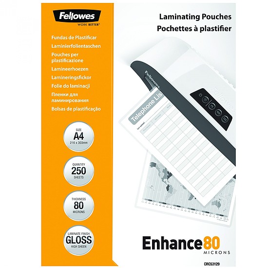 Fellowes laminálógéphez fényes meleglamináló fólia 80 mikron, A4 (5312903)