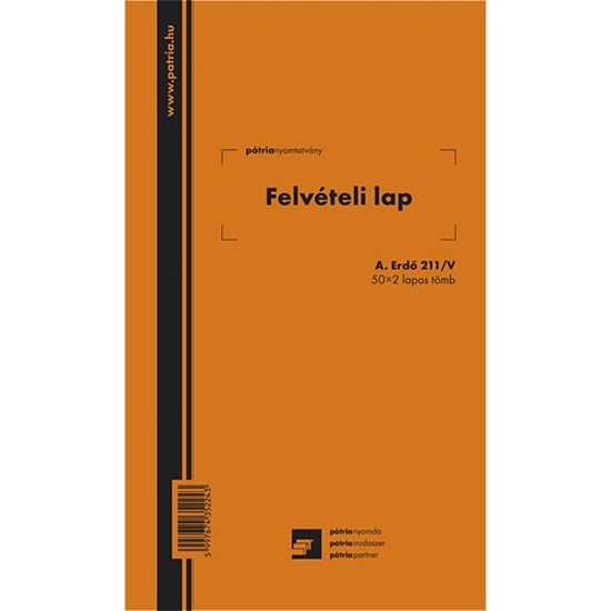 Felvételi lap ipari fához 50x2 lapos A.ERDO 211/V