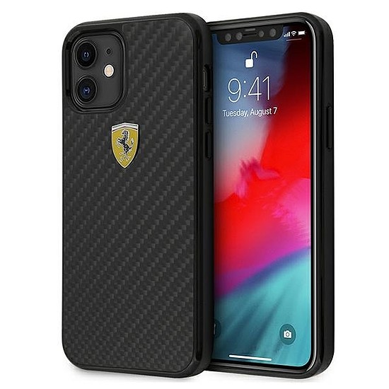 Ferrari FERCAHCP12SBK iPhone 12 mini 5.4" fekete/fekete keménytok On Track Real Carbon