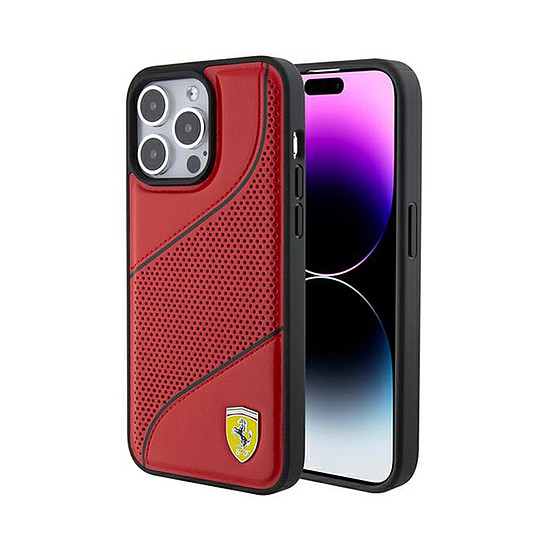 Ferrari Perforated Waves fém logó - iPhone 15 Pro Max tok piros (FEHCP15XPWAR)