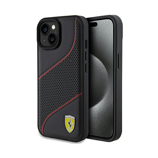 Ferrari Perforated Waves fém logó - iPhone 15 tok fekete (FEHCP15SPWAK)