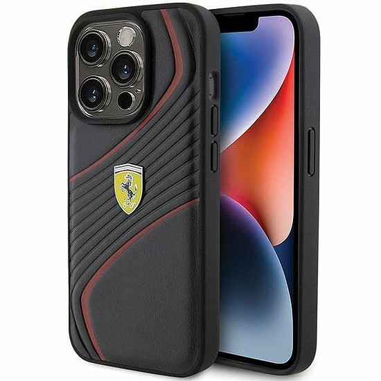 Ferrari Twist Metal Logo tok iPhone 15 Pro-hoz - fekete