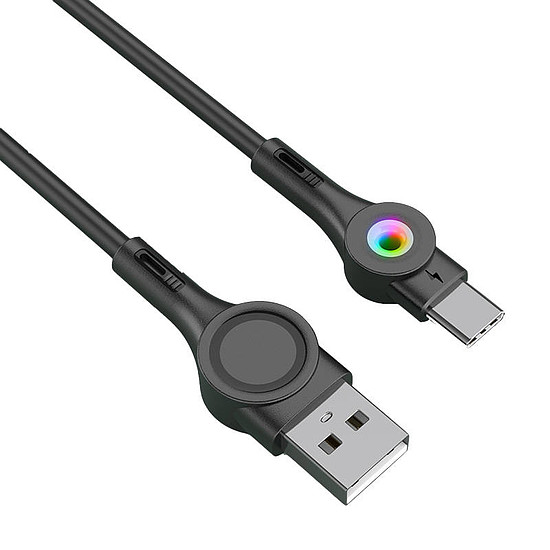 Foneng X59 USB-USB-C kábel, LED, 3A, 1m, fekete (X59 Type-C)