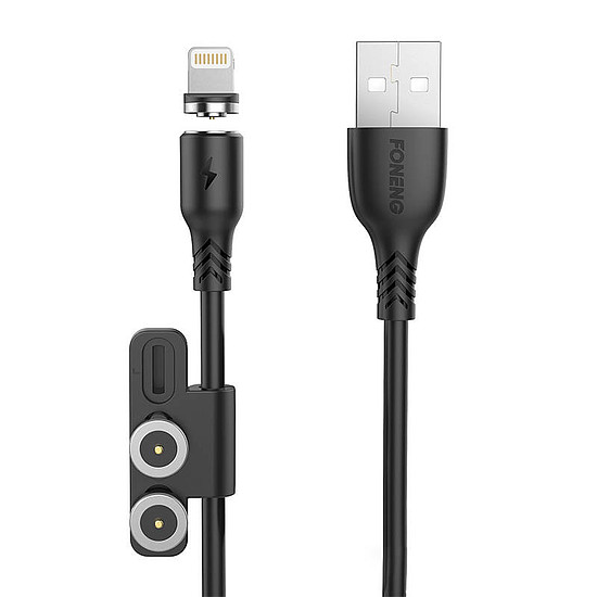 Foneng X62 Mágneses 3 az 1-ben USB-USB-C / Lightning / Micro USB kábel, 2,4 A, 1 m, fekete (X62 3 in 1 / Black)