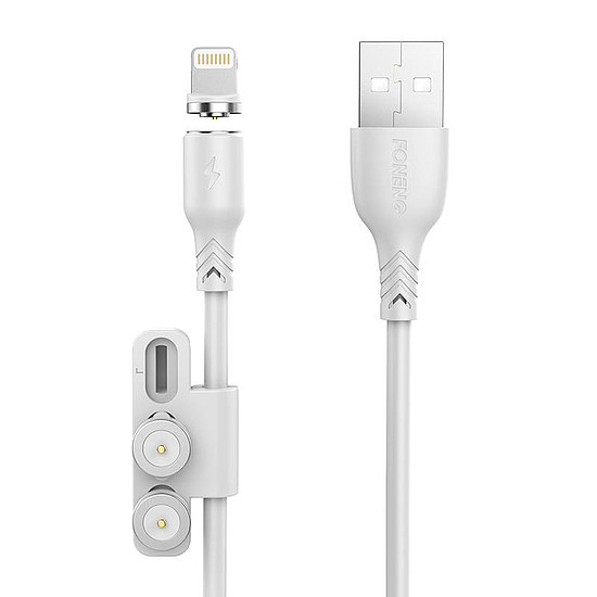 Foneng X62 Magnetic 3 az 1-ben USB-USB-C / Lightning / Micro USB kábel, 2,4 A, 1 m, fehér (X62 3 in 1 / White)